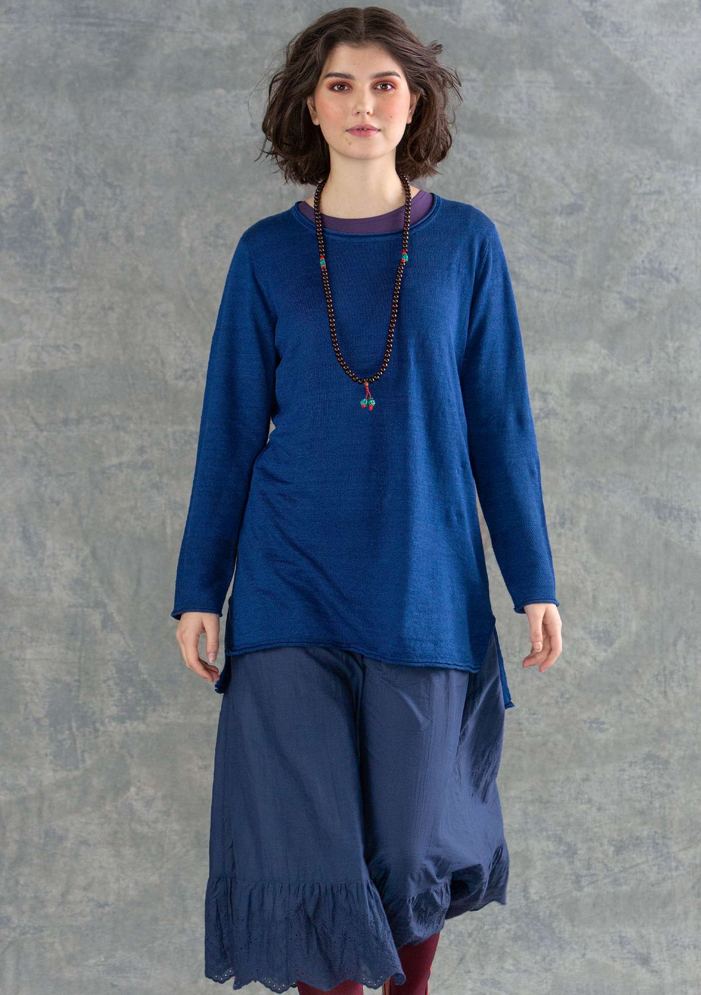 Tunic in a recycled linen knit fabric indigo blue thumbnail