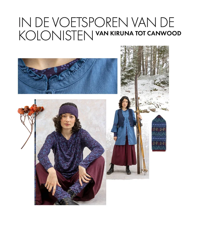 A collage of women wearing clothing from Gudrun Sjödén’s 2025 winter collection.  
