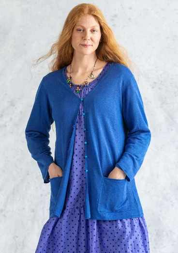 Strickjacke aus Leinen - saphirblau