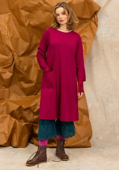 “Ellen” striped/solid-colour organic cotton/modal jersey dress - red cabbage