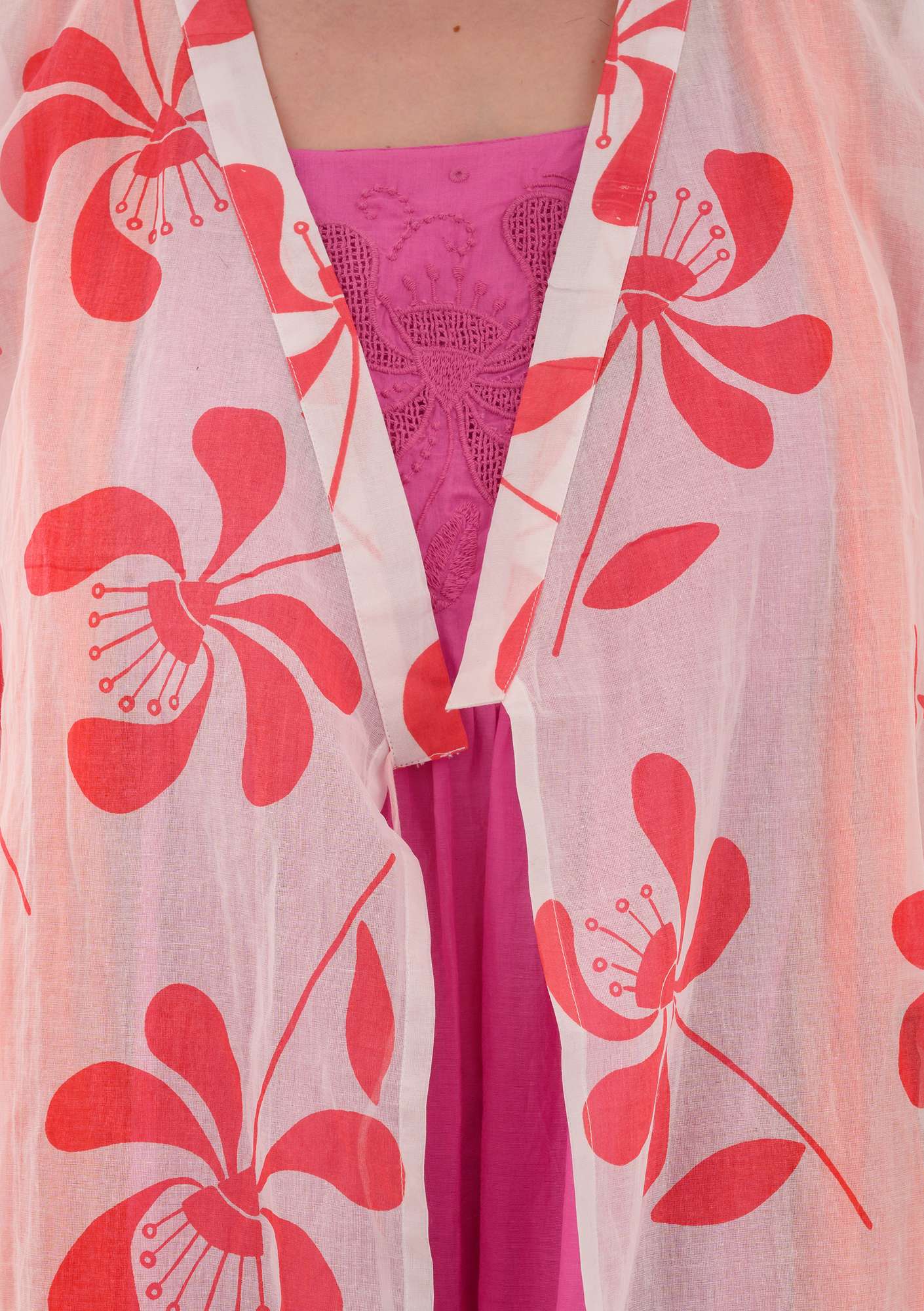 Katoenen kimono  Klematis  framboos thumbnail