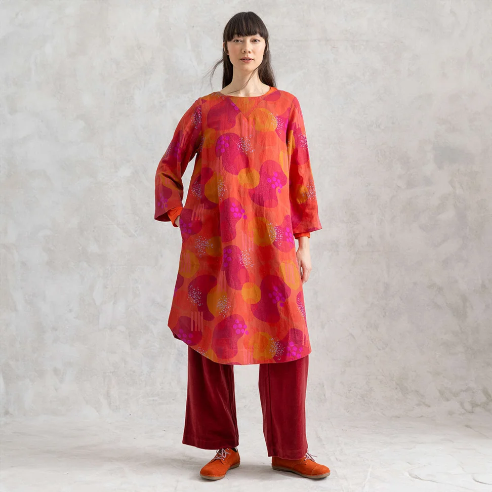 Jurk "Fizz" van geweven linnen/modal - gneis