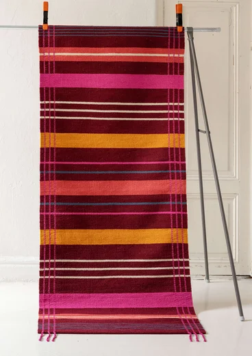 Tapis de couloir rayé "Jaipur" en coton biologique - rouge agate