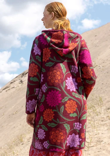 Long gilet "Pink Moon" en laine/coton biologique - raisin