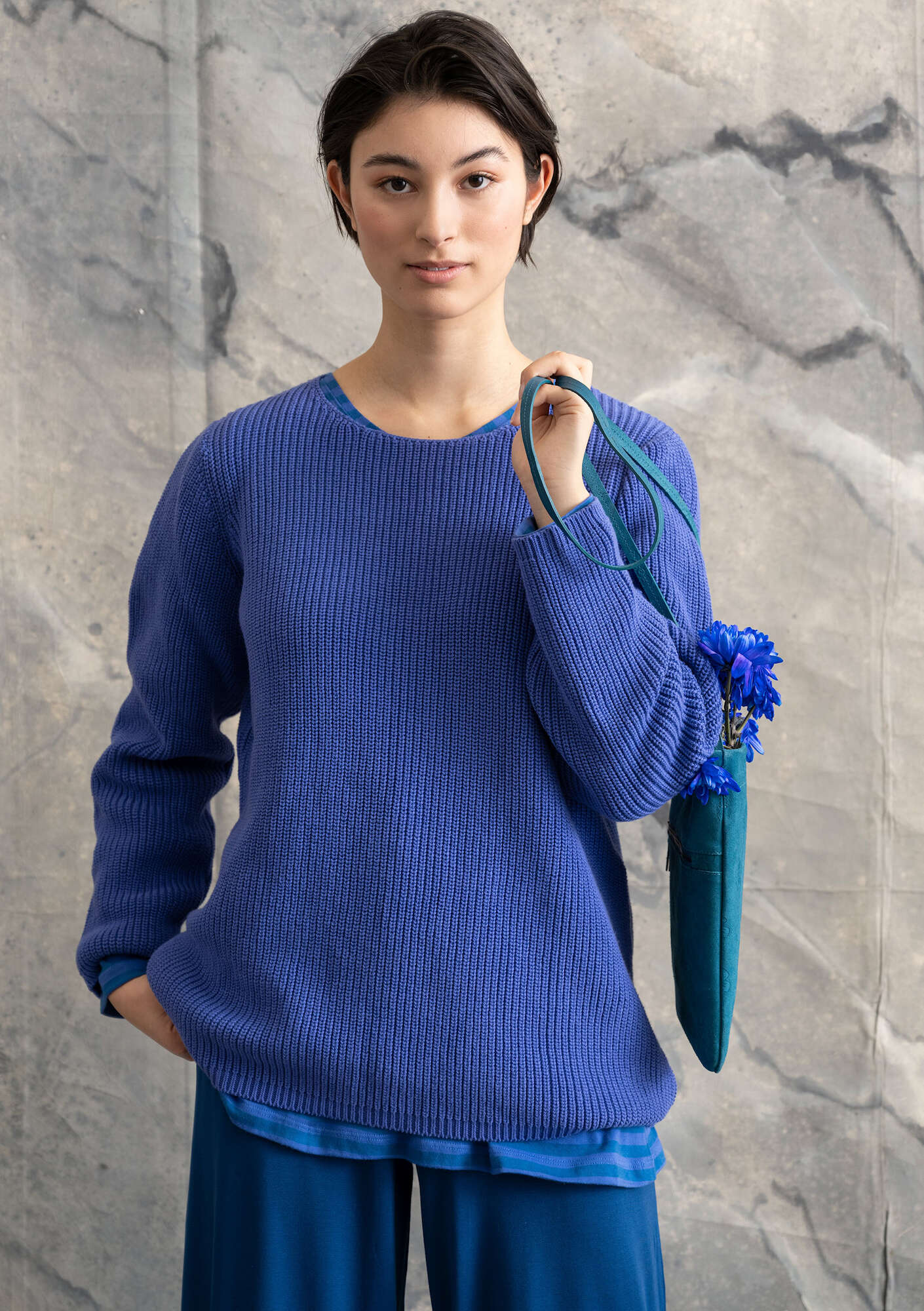 Favoriete trui van gerecycled katoen donker hemelsblauw thumbnail
