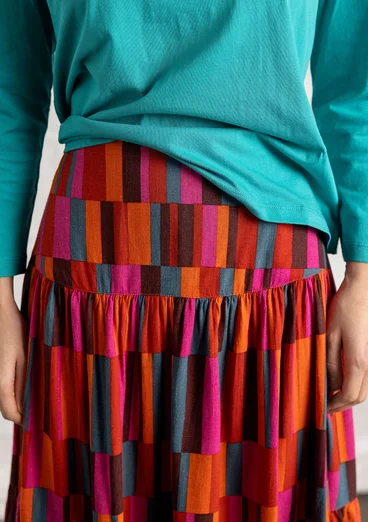 “Rut” woven viscose/linen skirt - parrot red/patterned