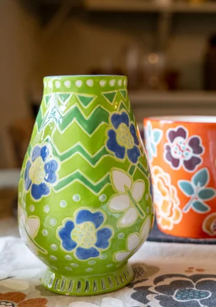 �“Wild Rose” ceramic vase - leaf green