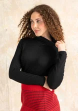 Long-sleeve, lyocell/elastane jersey polo-neck top - black