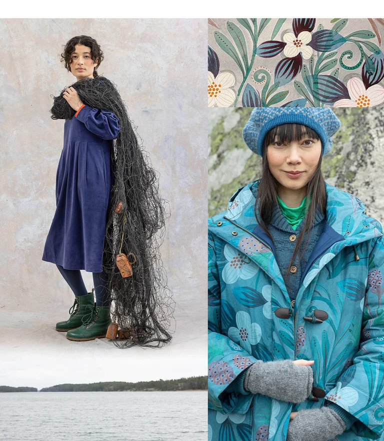 Eine Collage mit Frauen in Mode aus Gudrun Sjödéns Winterkollektion. 