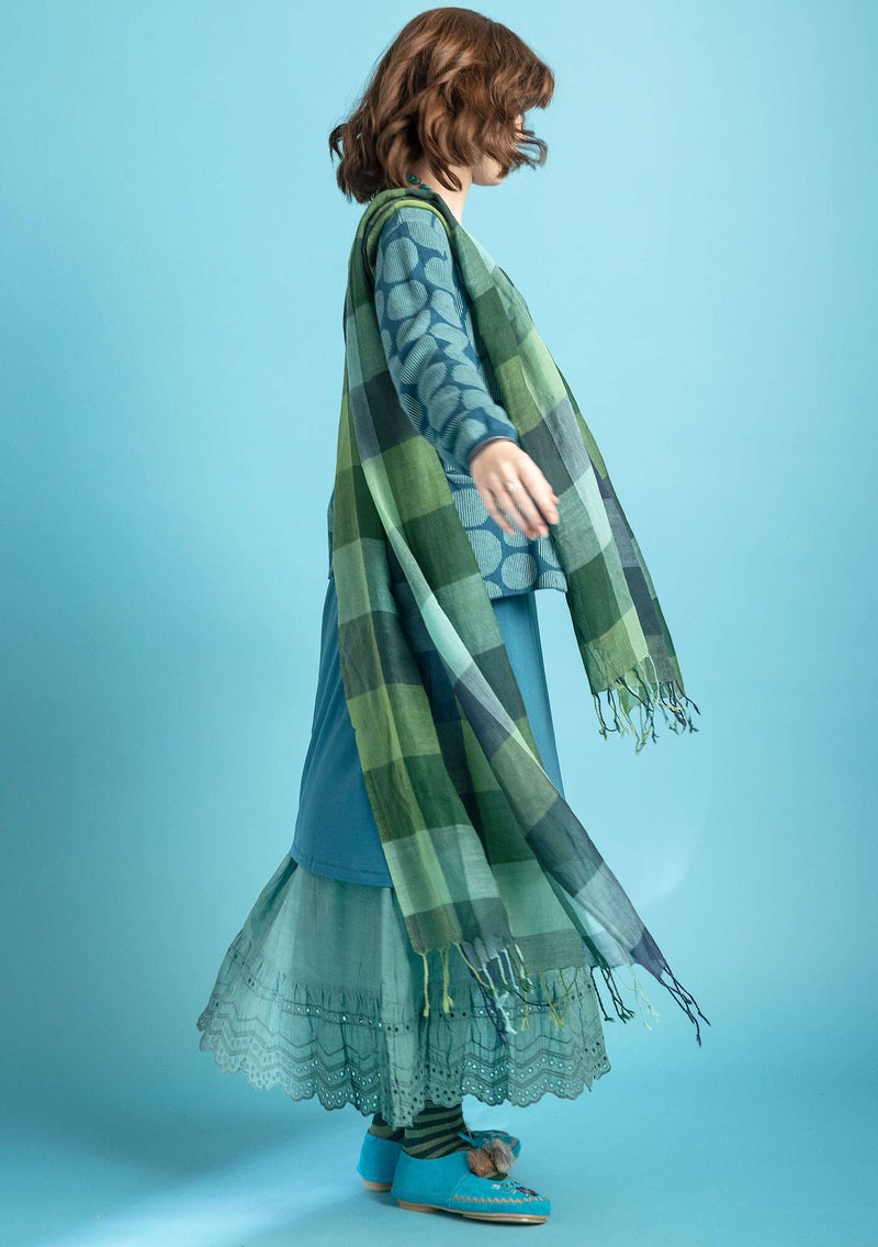 “Cleo” yarn-dyed wool shawl indigo blue