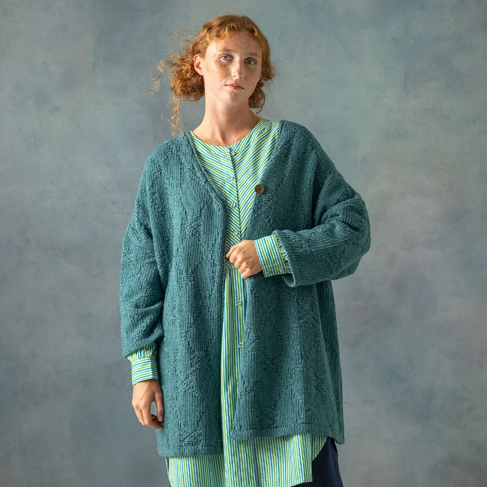 “Thessaloniki” cardigan in a recycled wool blend - teal/melange