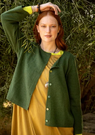Cardigan in felted organic wool - forest green/melange