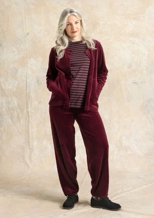 Ensfarget velurbukse i økologisk bomull / resirkulert polyester - aubergine