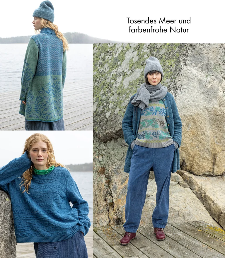 Eine Collage mit Frauen in Mode aus Gudrun Sjödéns Winterkollektion. 