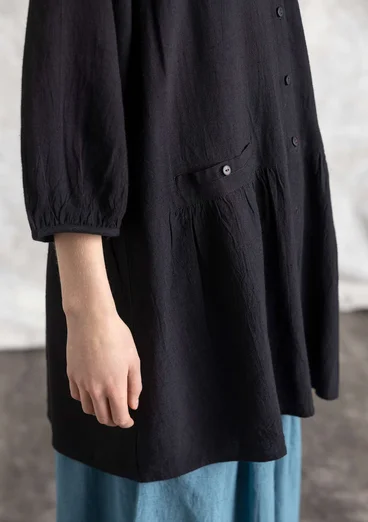 “Rut” woven viscose/linen smock blouse - black