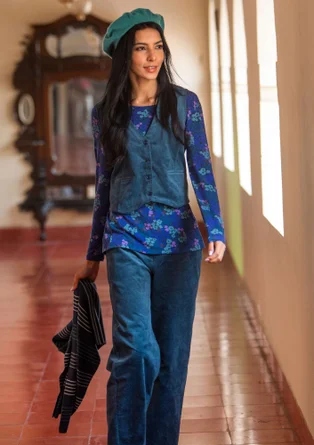 Narrow-wale corduroy waistcoat in organic cotton/elastane - Pacific blue