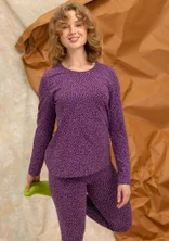 “Ebba” dotted/solid-colour cotton/elastane jersey top - aubergine/mønstret