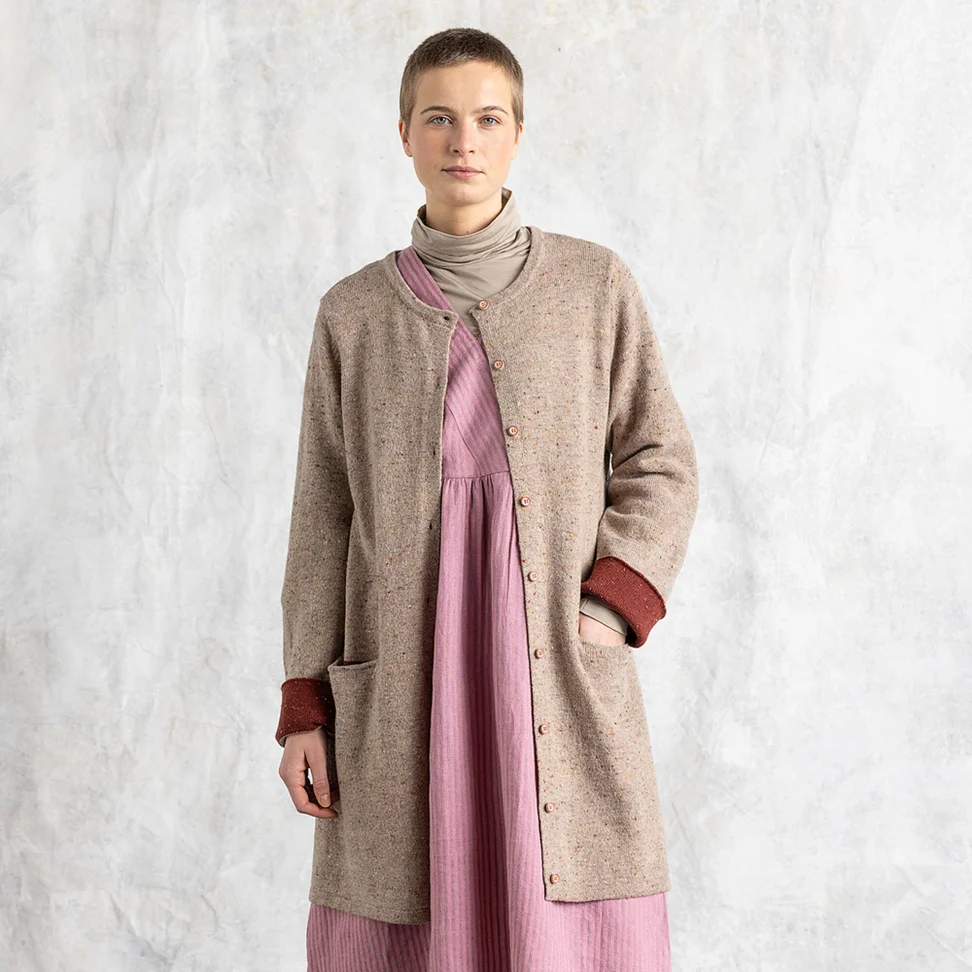 Långkofta i lammullsmix - mullvad/melange