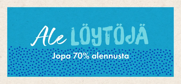 Graafinen roosan ja beigen värinen kuva, jossa teksti ALELÖYTÖJÄ.