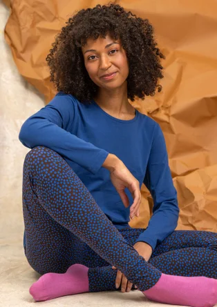 “Ebba” dotted/solid-colour cotton/elastane jersey top - indigo blue