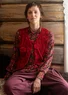 “Nootka” organic cotton/recycled polyester velour waistcoat (lingonberry/patterned XL)