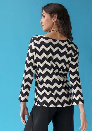Top "Aina" en jersey de coton biologique/modal - noir/plumes