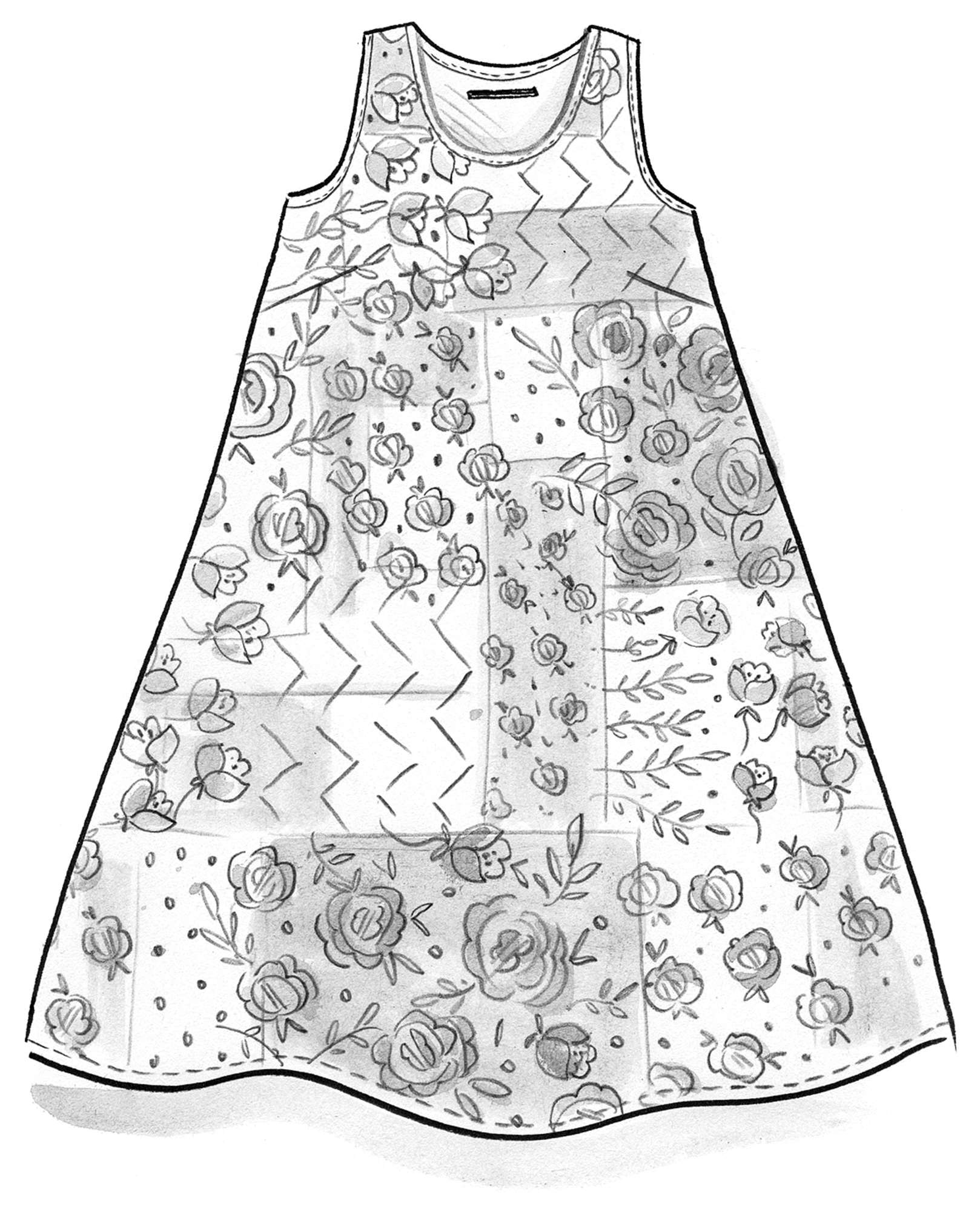 Ermeløs, vevd kjole «Rosewood» i økologisk bomull