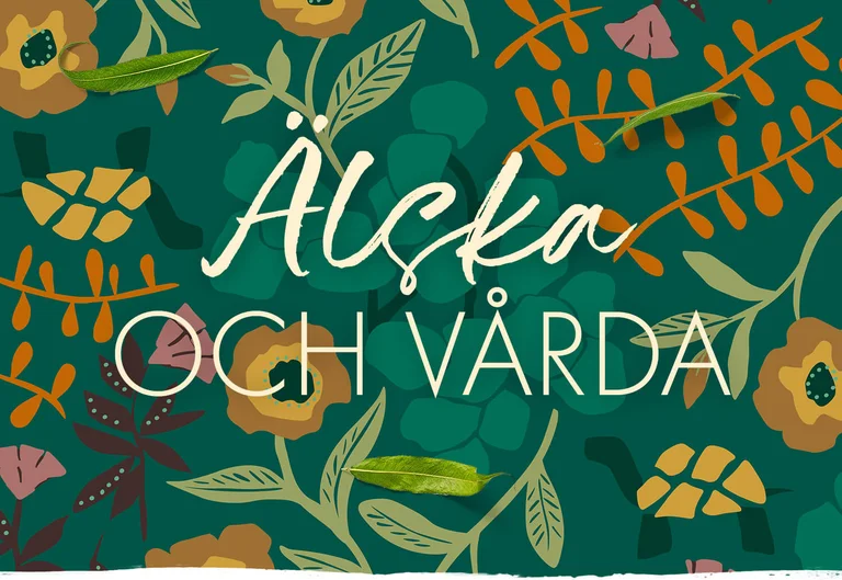 En grafisk bild på mönster av blommor och blad från Gudrun Sjödén.  