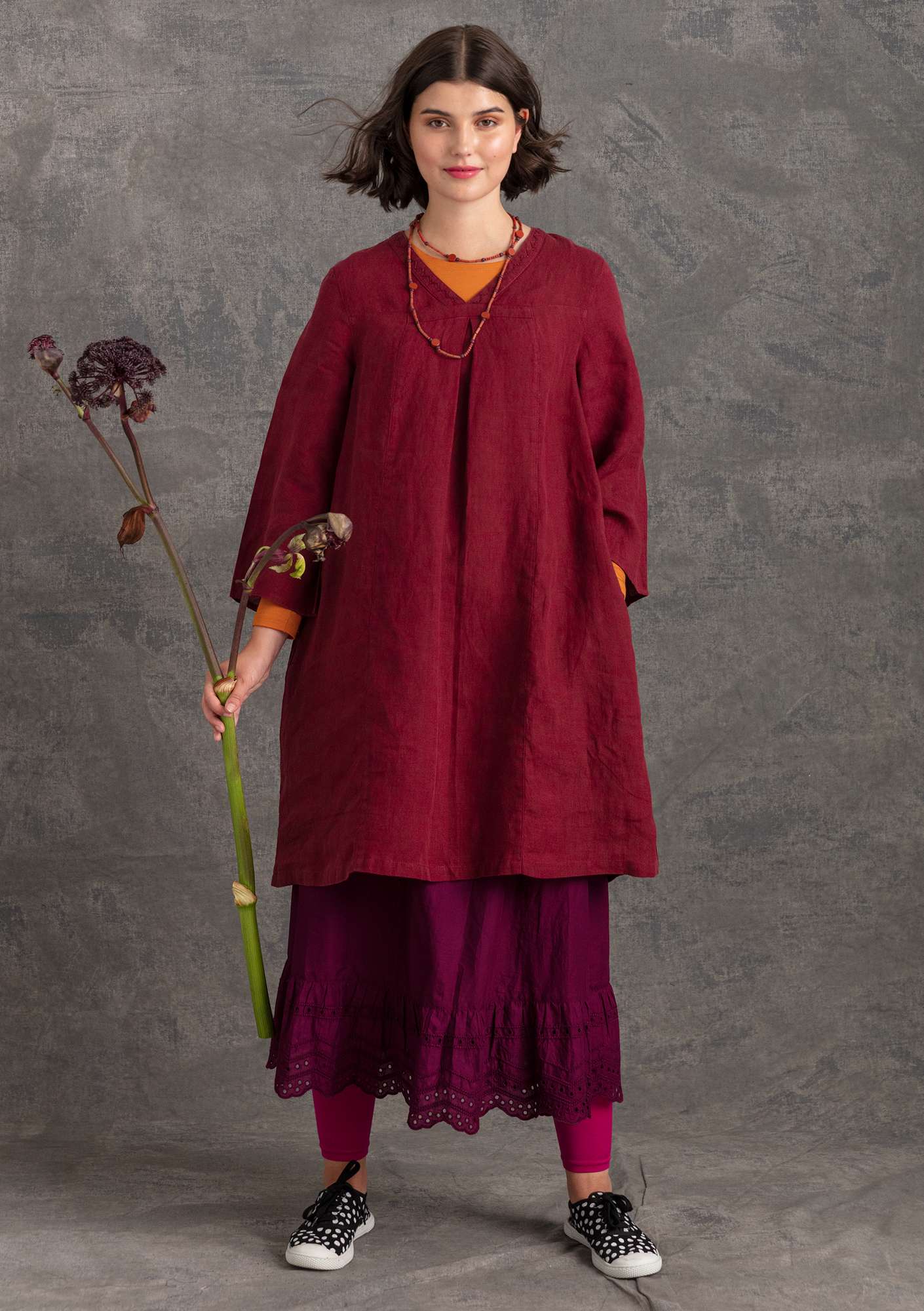 Woven linen dress purple red