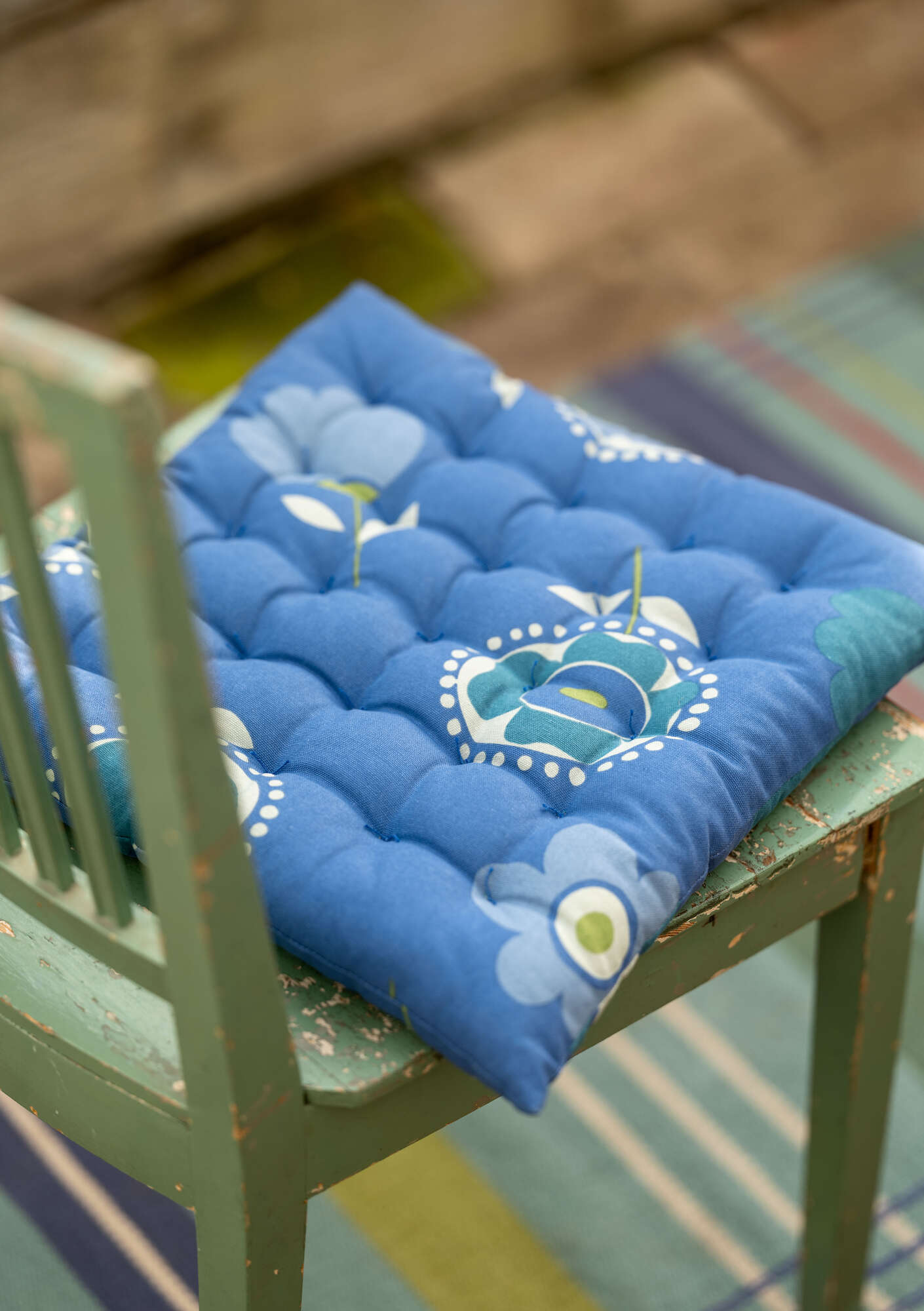 Galette de chaise  Tulipanaros  en coton biologique bleu lin