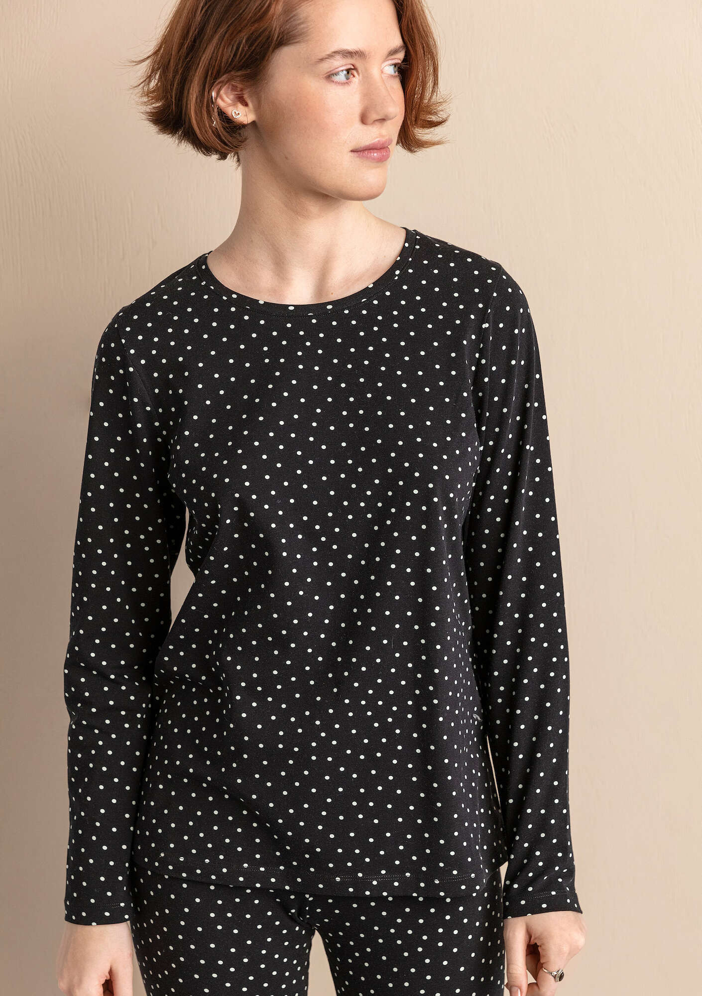 “Pytte” jersey top in organic cotton/spandex black/patterned thumbnail