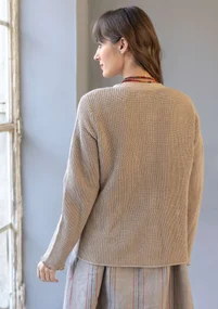 Brioche-knit linen/organic cotton cardigan - dark natural