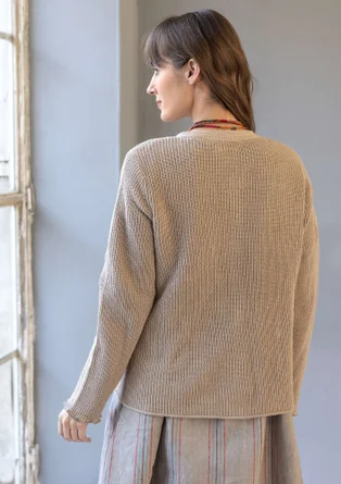 Brioche-knit linen/organic cotton cardigan - dark natural