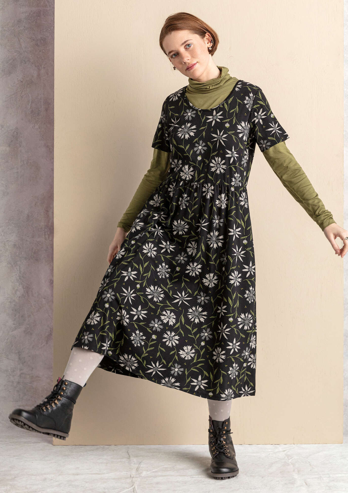 Robe  Isolde  en jersey de coton biologique/modal noir/motif thumbnail