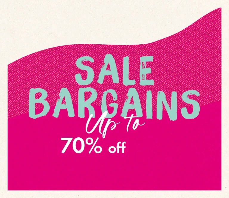A graphic image in pink and beige with the words SALE BARGAINS.