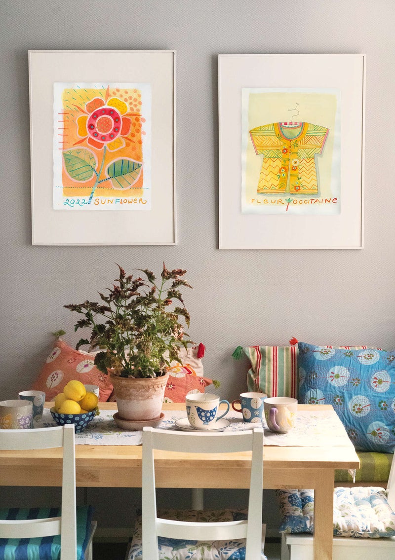 Paperinen  Akvarell -juliste auringonkukka