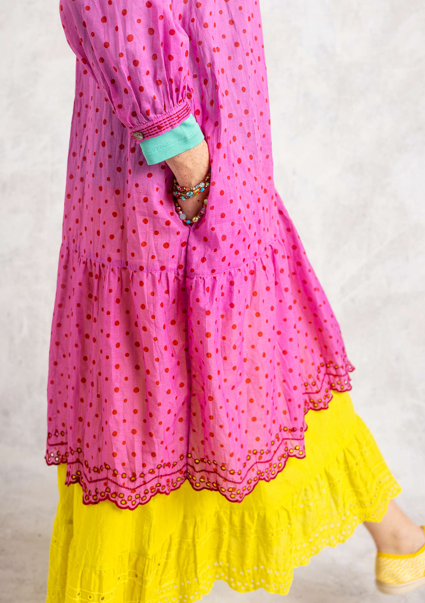 Geweven jurk  Lilly  van biologisch katoen wilde roos thumbnail