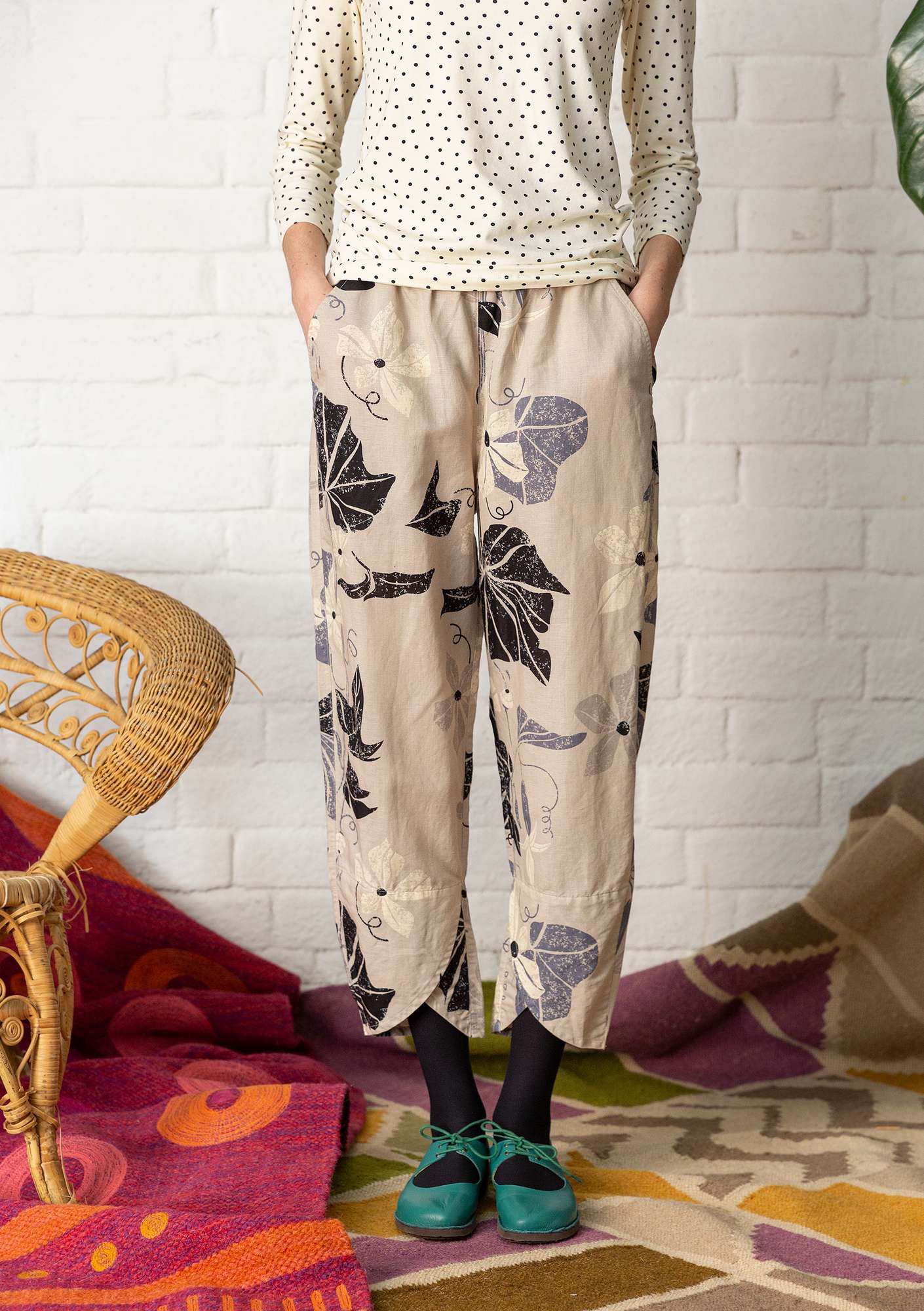 “Gurka” woven organic cotton/linen trousers putty thumbnail