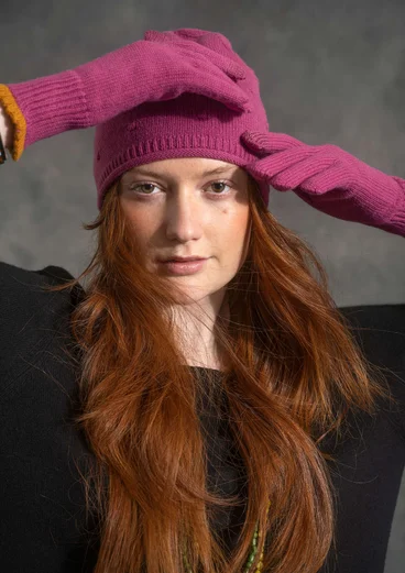 Gloves in organic cotton/wool with touchscreen function - pink orchid