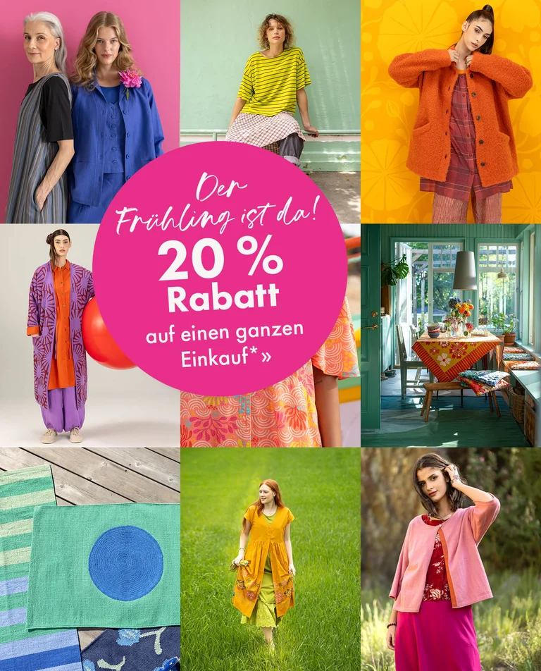 Eine farbstarke Collage mit Bildern von Modestücken und Wohnaccessoires von Gudrun Sjödén.