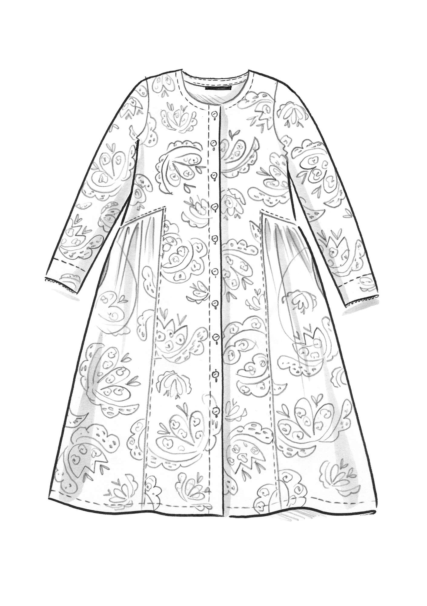Vevd kjole «Herbarium» i økologisk bomull/lin mørk indigo