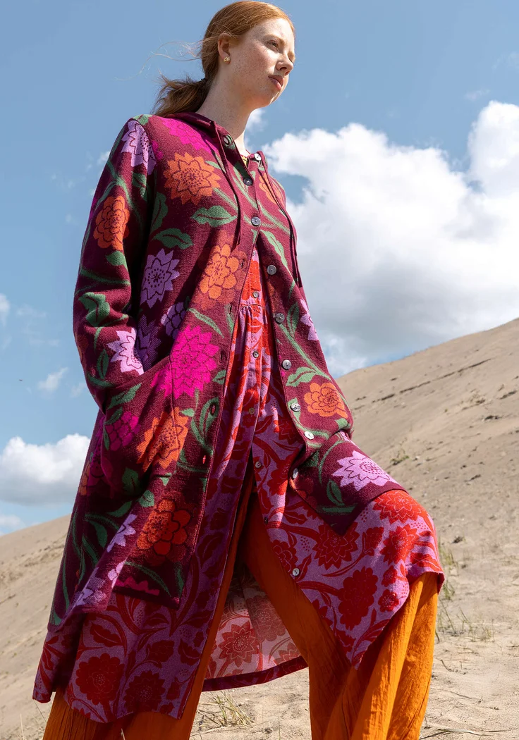 Langstrickjacke „Pink Moon“ aus Wolle/Bio-Baumwolle - traube
