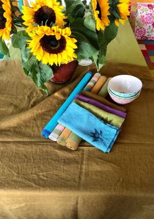 Washed linen tablecloth - brass