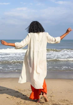 Woven linen dress - almond milk