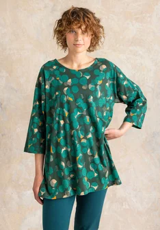 Tunique à motif/unie "Frida" en jersey de coton biologique - vert bouteille clair/motif