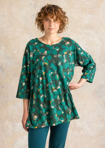 Tunique à motif/unie "Frida" en jersey de coton biologique - vert bouteille clair/motif