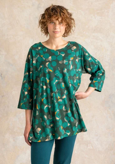 Tunique à motif/unie "Frida" en jersey de coton biologique - vert bouteille clair/motif
