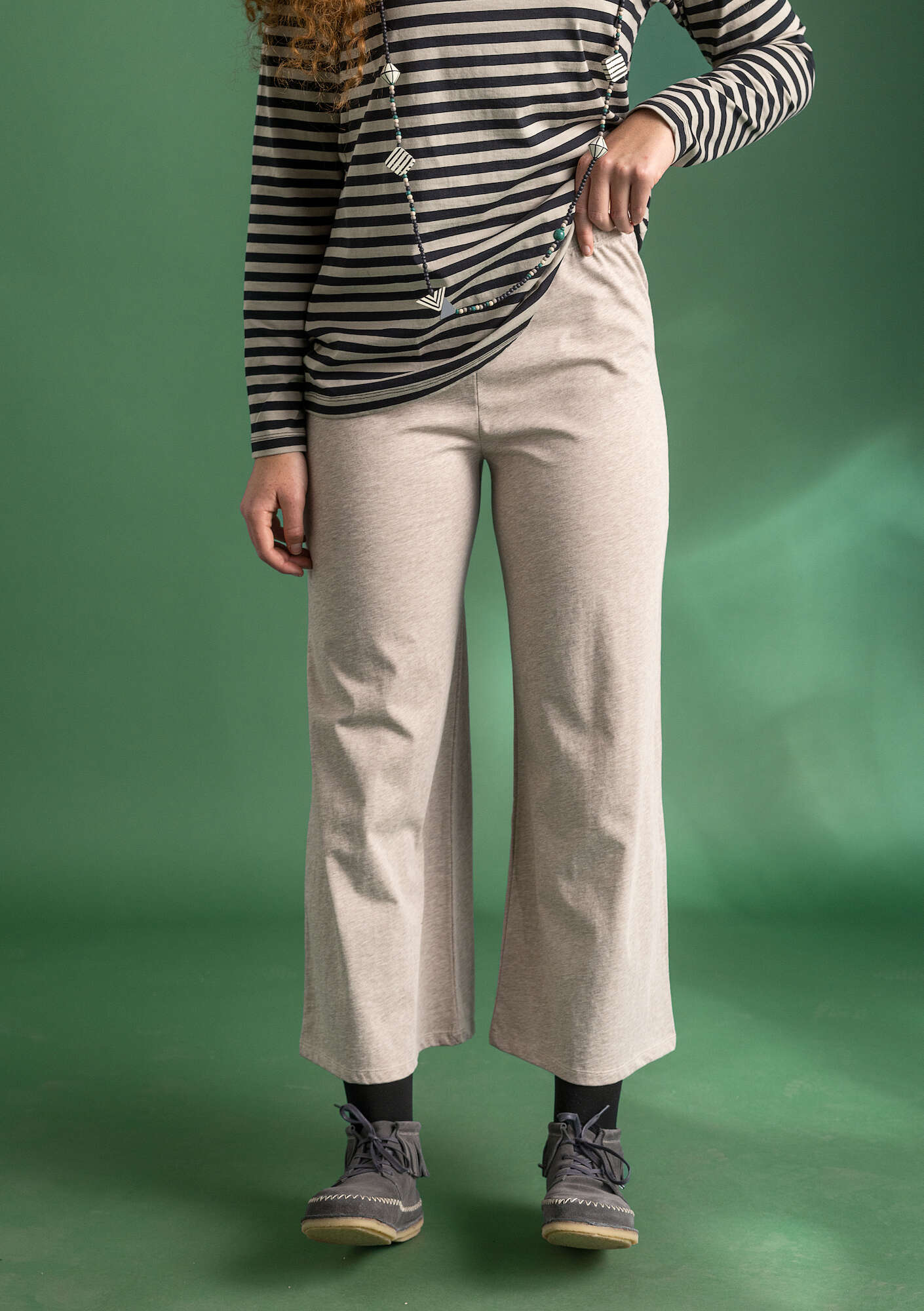 Jersey pants in cotton/modal light potato melange