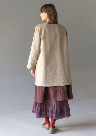 Long woven jacket in garment-washed linen - dark natural