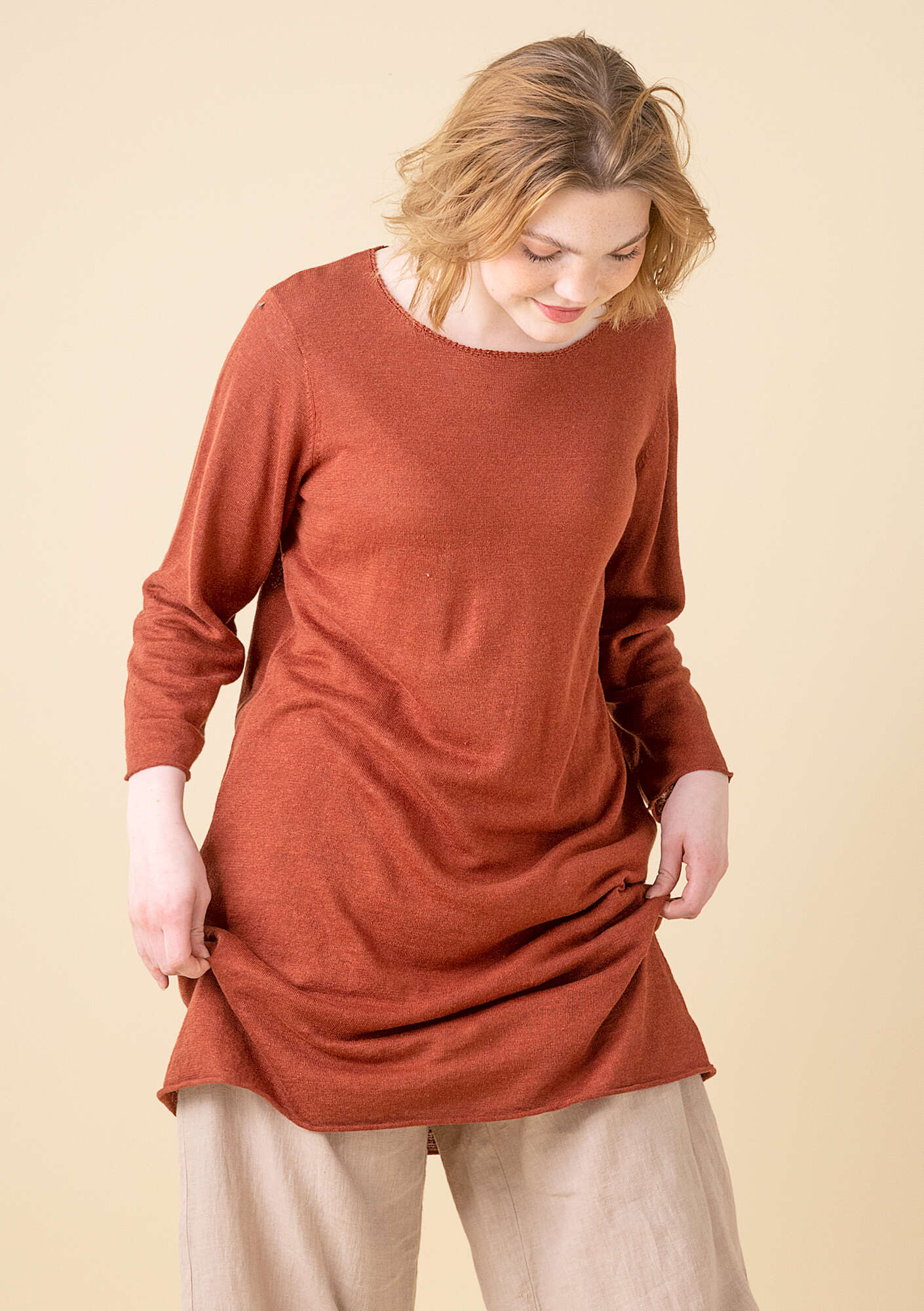 Linen knit tunic rust thumbnail